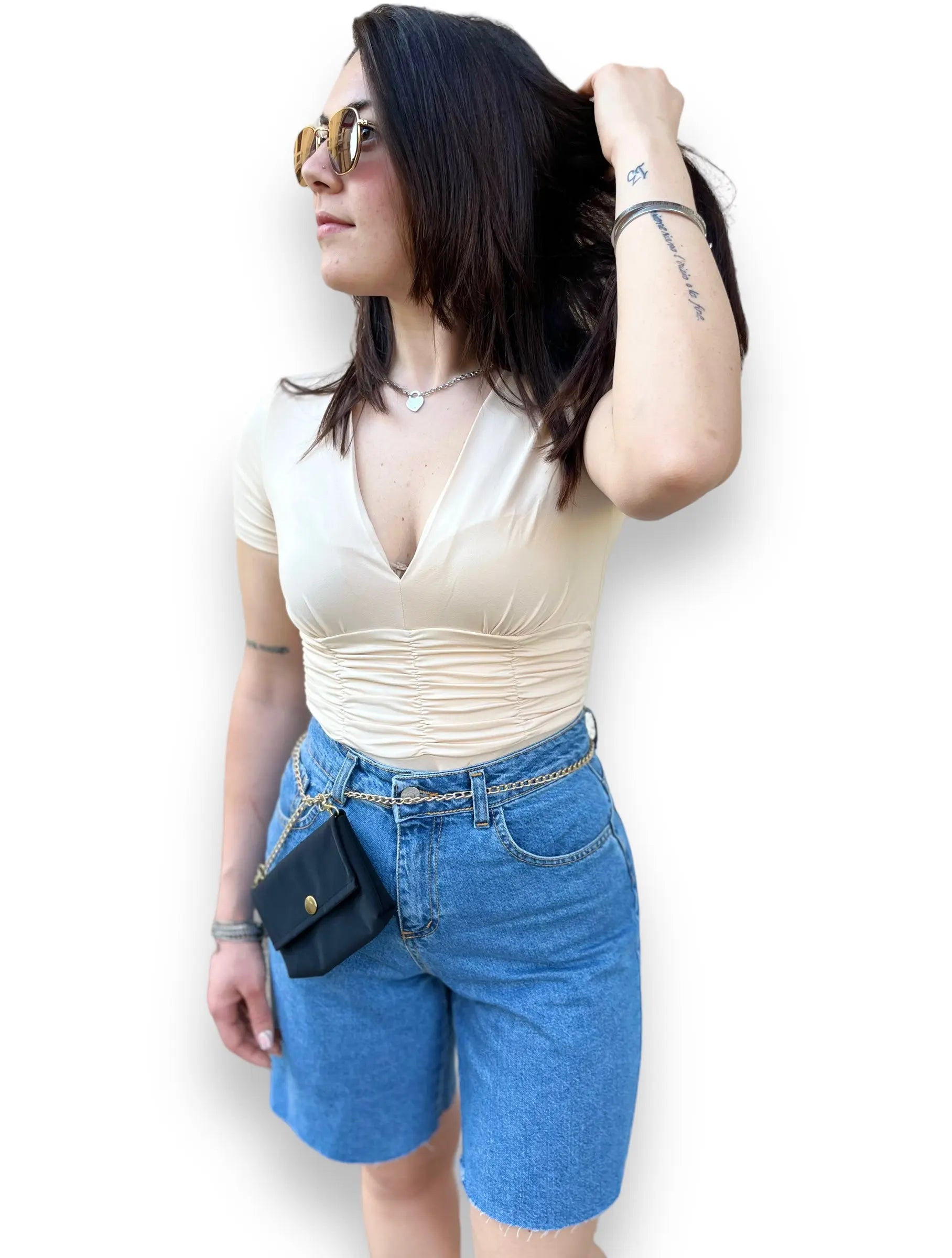 Body mezza manica con drappeggio mondello store