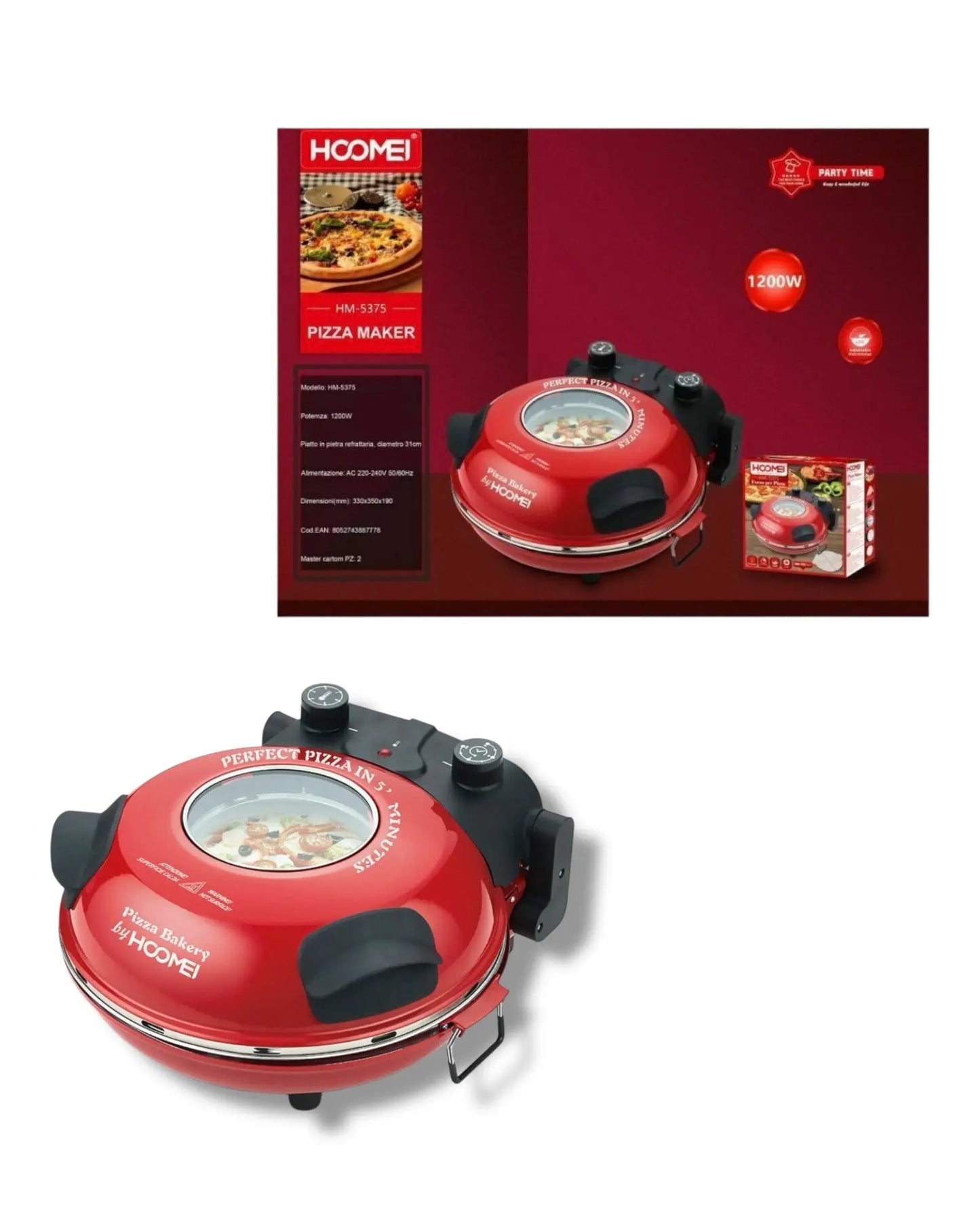 Forno per pizza 1200W Hoomei Hoomei