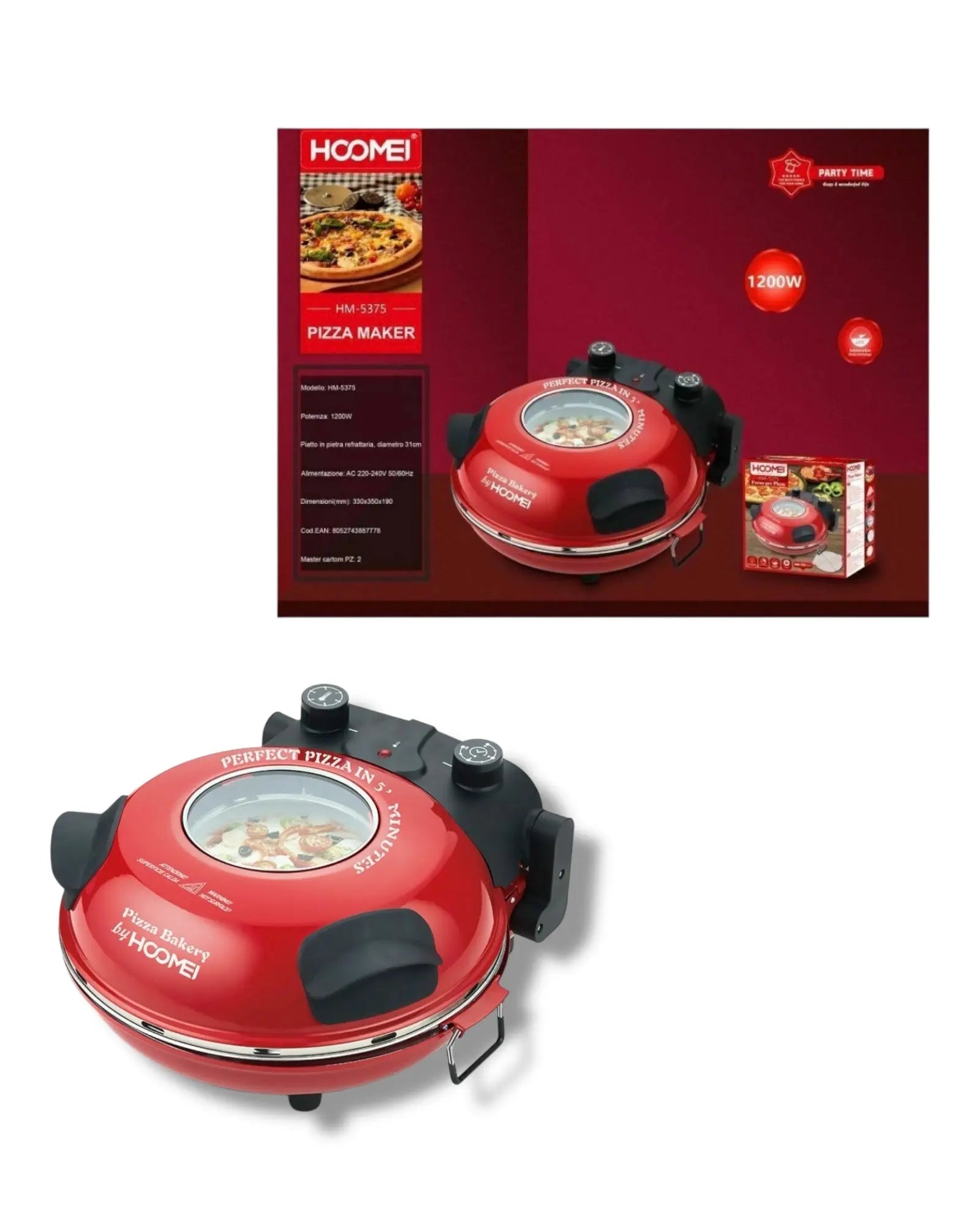Forno per pizza 1200W Hoomei Hoomei
