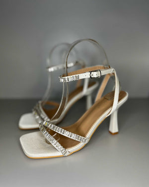 Sandali bianchi con tacco e strass Mondello Store