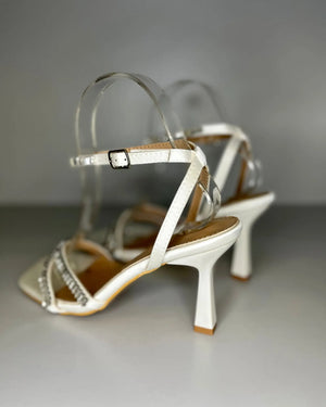 Sandali bianchi con tacco e strass Mondello Store