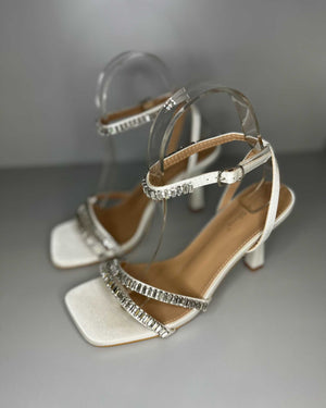Sandali bianchi con tacco e strass Mondello Store