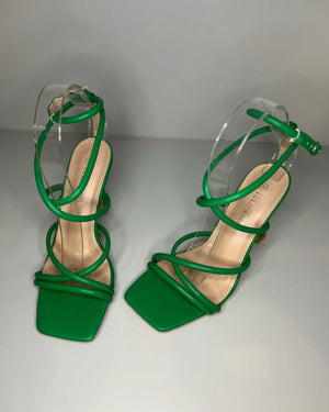 Sandali con tacco alto in verde Tulipano