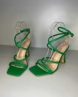 Sandali con tacco alto in verde Tulipano