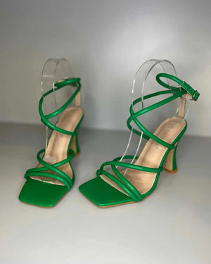 Sandali con tacco alto in verde Tulipano