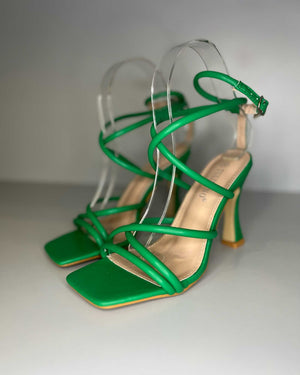 Sandali con tacco alto in verde Tulipano