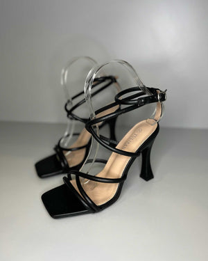 Sandali neri con tacco alto Tulipano