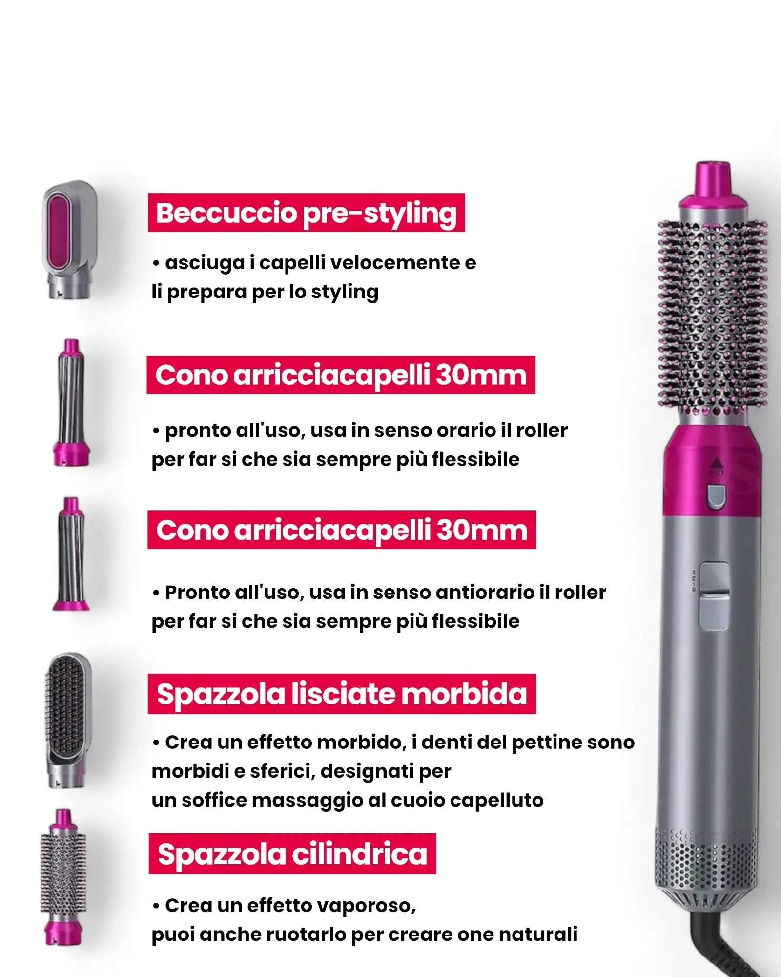 Spazzola asciugacapelli 5 in 1 professionale con custodia Mondello Store