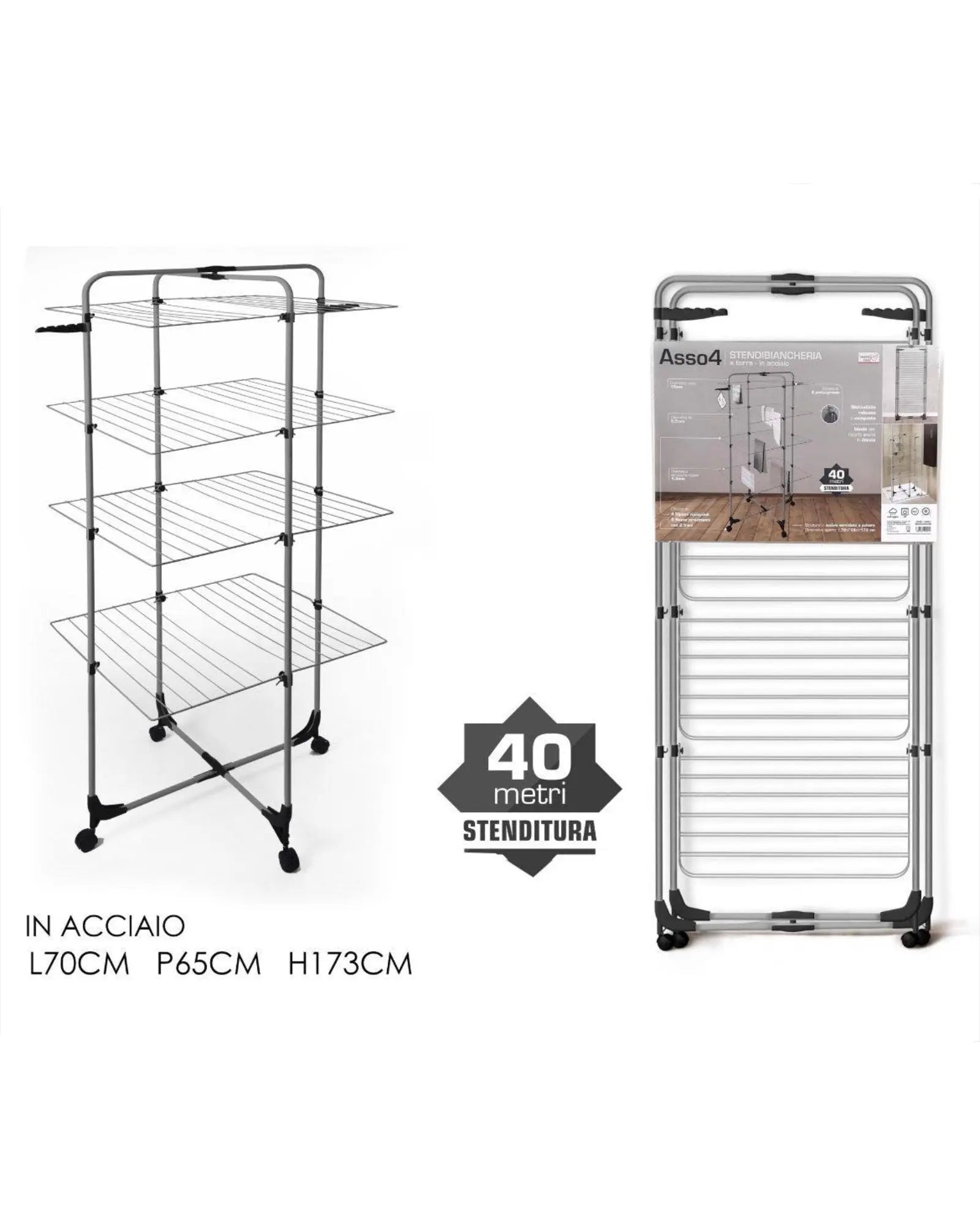 Stendibiancheria verticale acciaio 4 piani Asso