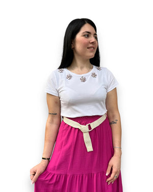 T-shirt bianca con fiori Timiami