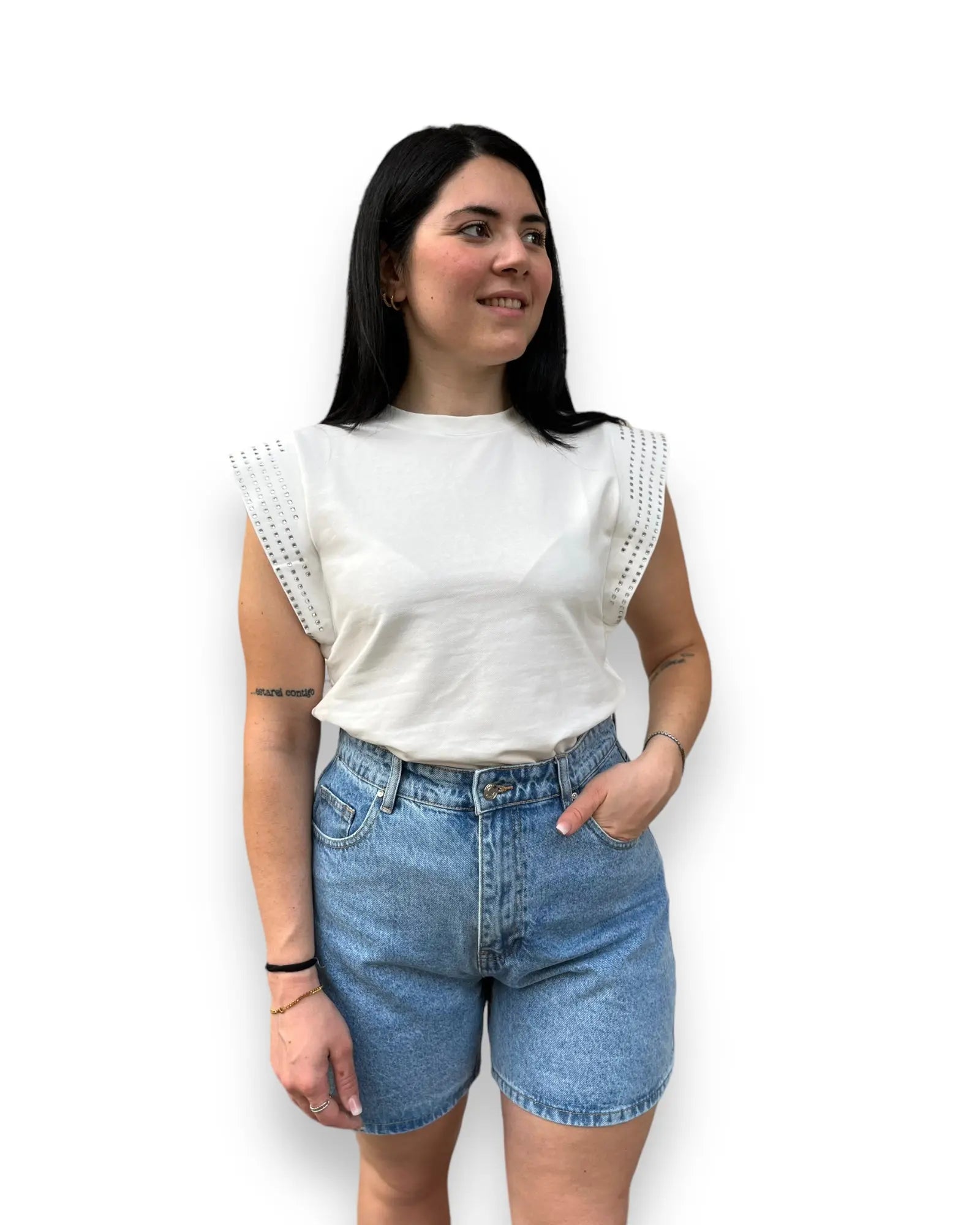 T-shirt bianca con strass Mondello Store