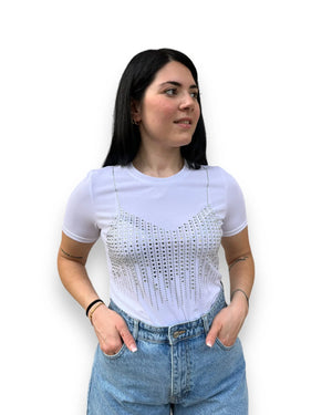 T-shirt con corpetto strass Timiami
