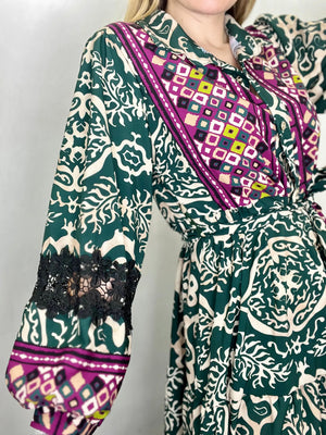 Abito lungo chemisier con stampa colorata Mondello Store