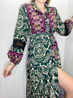 Abito lungo chemisier con stampa colorata Mondello Store