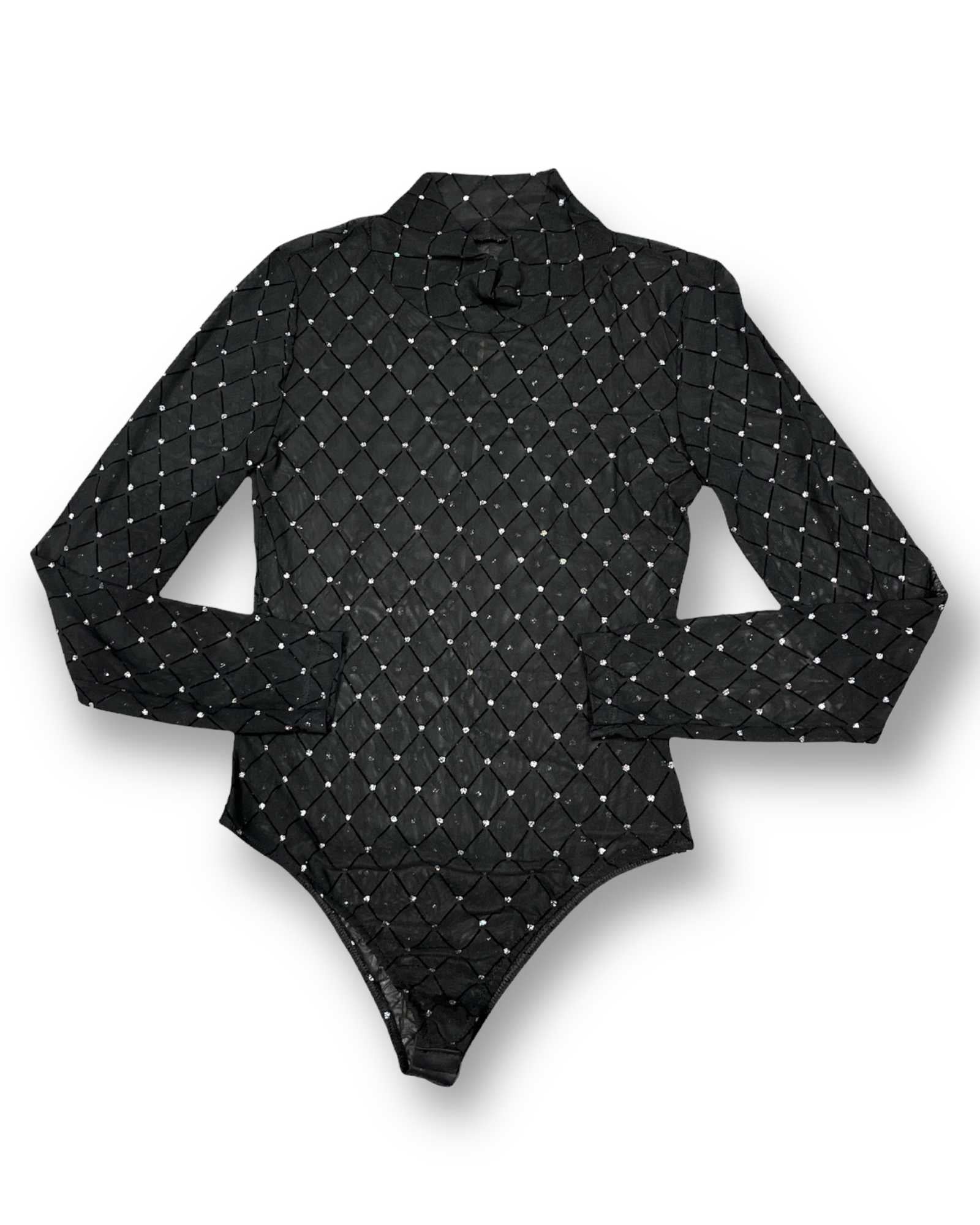 Body manica lunga velato con strass mondello store
