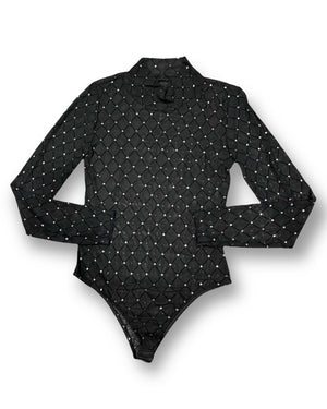 Body manica lunga velato con strass mondello store