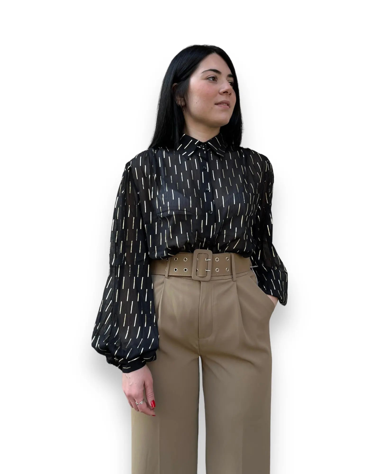 Camicia velata nera oro mondello store