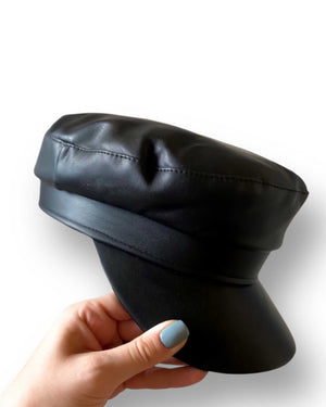 Cappello berretto donna ecopelle nero Mondello Store