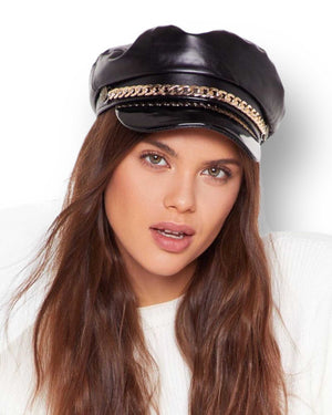 Cappello berretto donna ecopelle nero Mondello Store