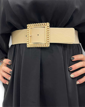 Cintura larga avorio con fibbia oro Mondello Store