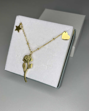 Collana oro con pendente rosa acciaio Mondello Store