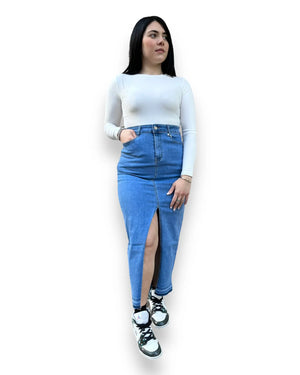 Gonna denim jeans con spacco mondello store