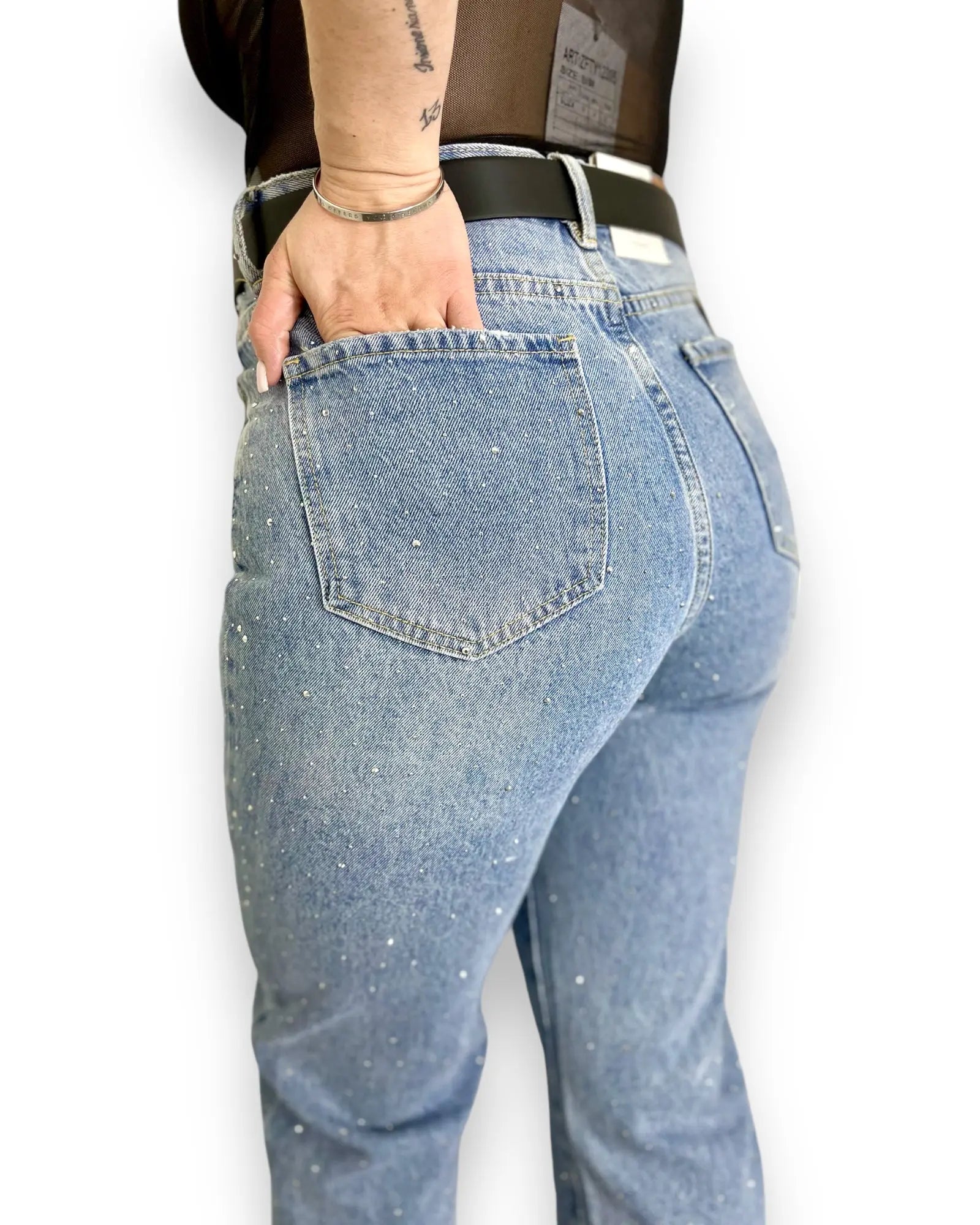 Jeans con strass vita alta Mondello Store