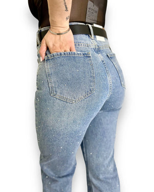 Jeans con strass vita alta Mondello Store
