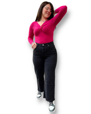 Jeans gamba larga sfrangiato nero Mondello Store