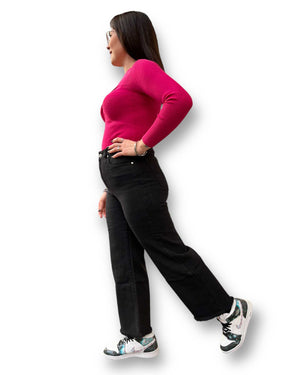 Jeans gamba larga sfrangiato nero Mondello Store