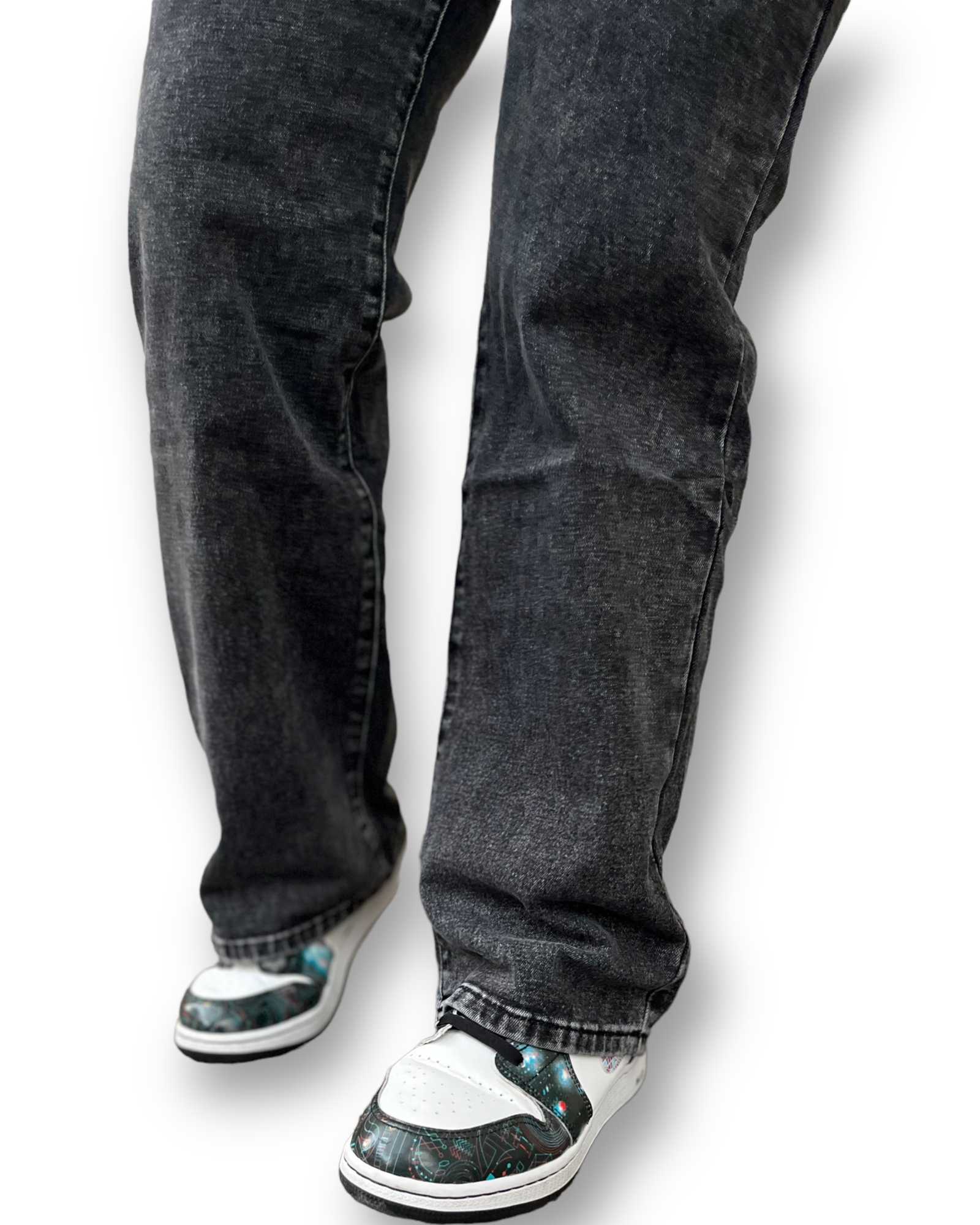 Jeans wide leg nero acid wash Mondello Store