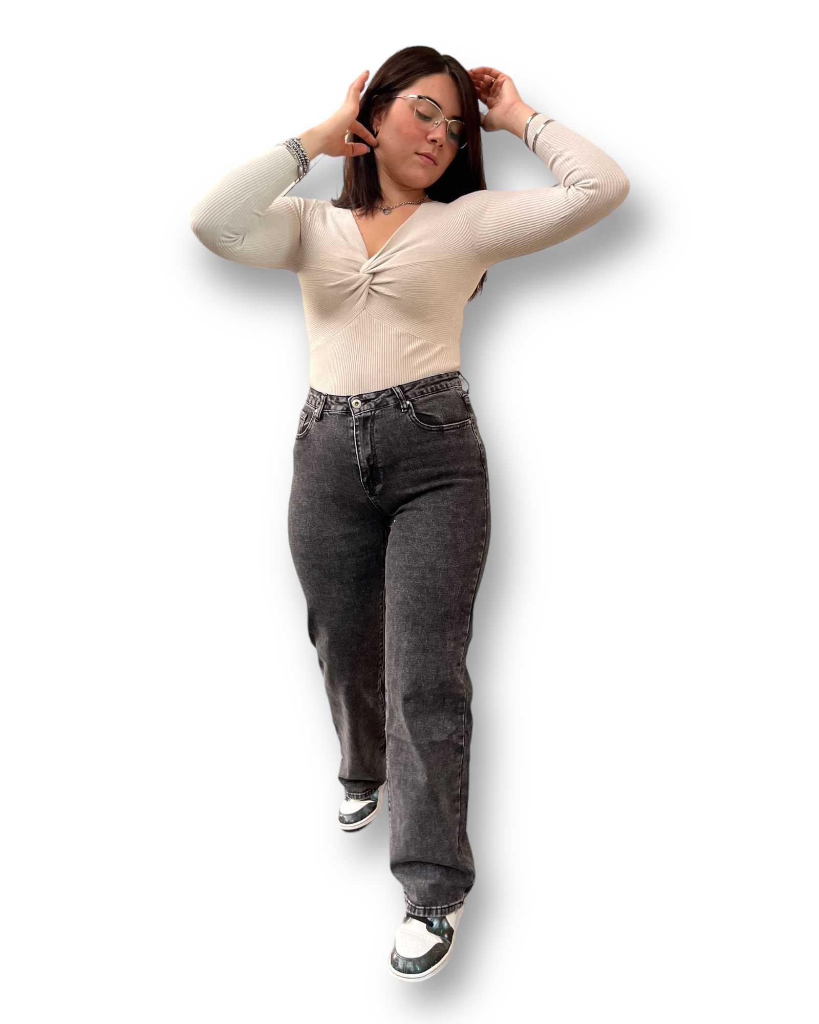 Jeans wide leg nero acid wash Mondello Store