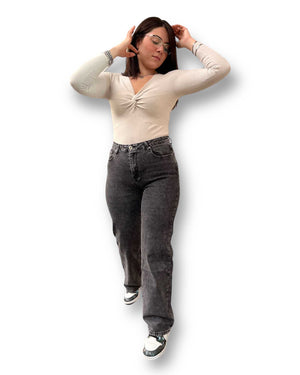 Jeans wide leg nero acid wash Mondello Store