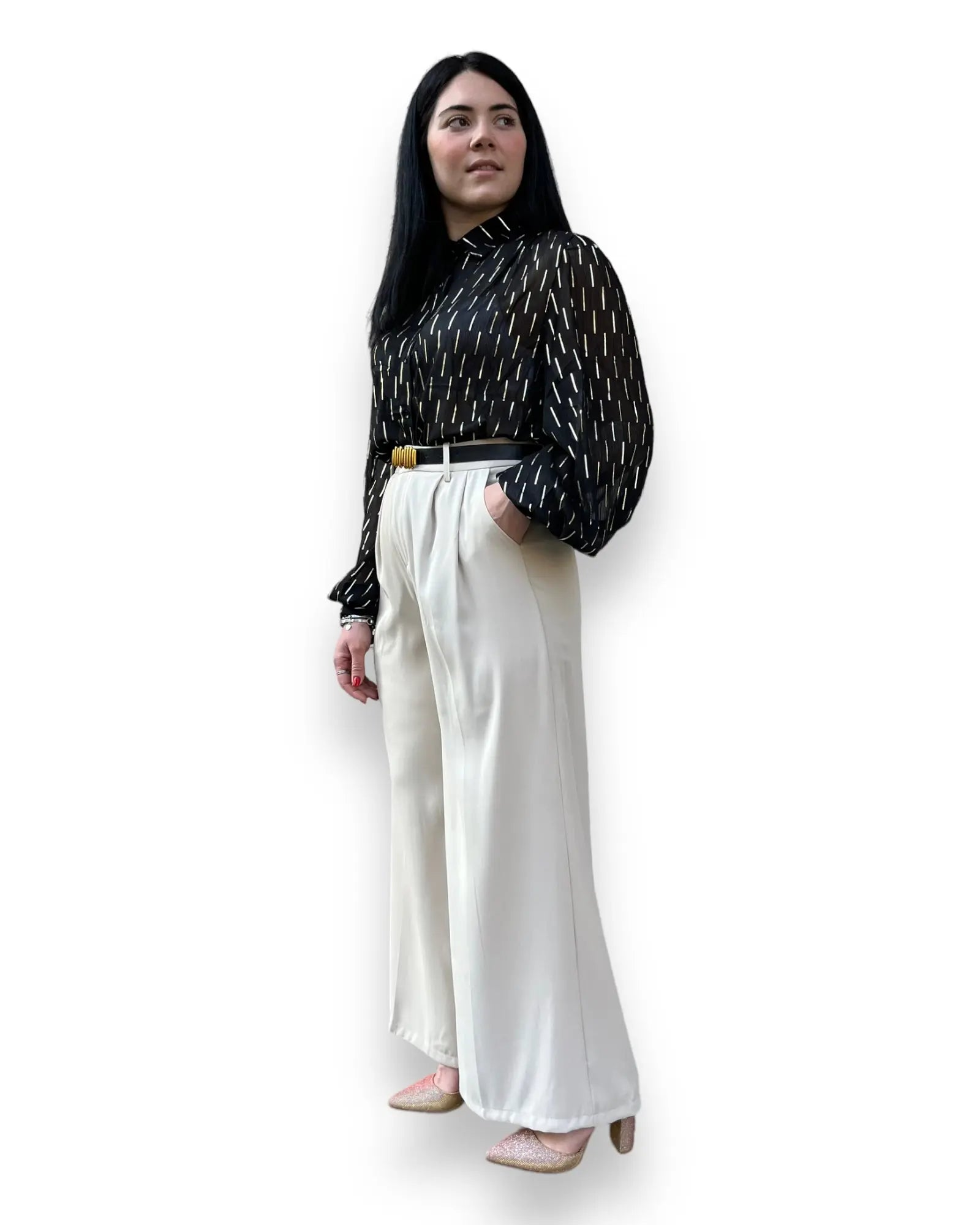 Pantalone palazzo crema con cintura Mondello Store