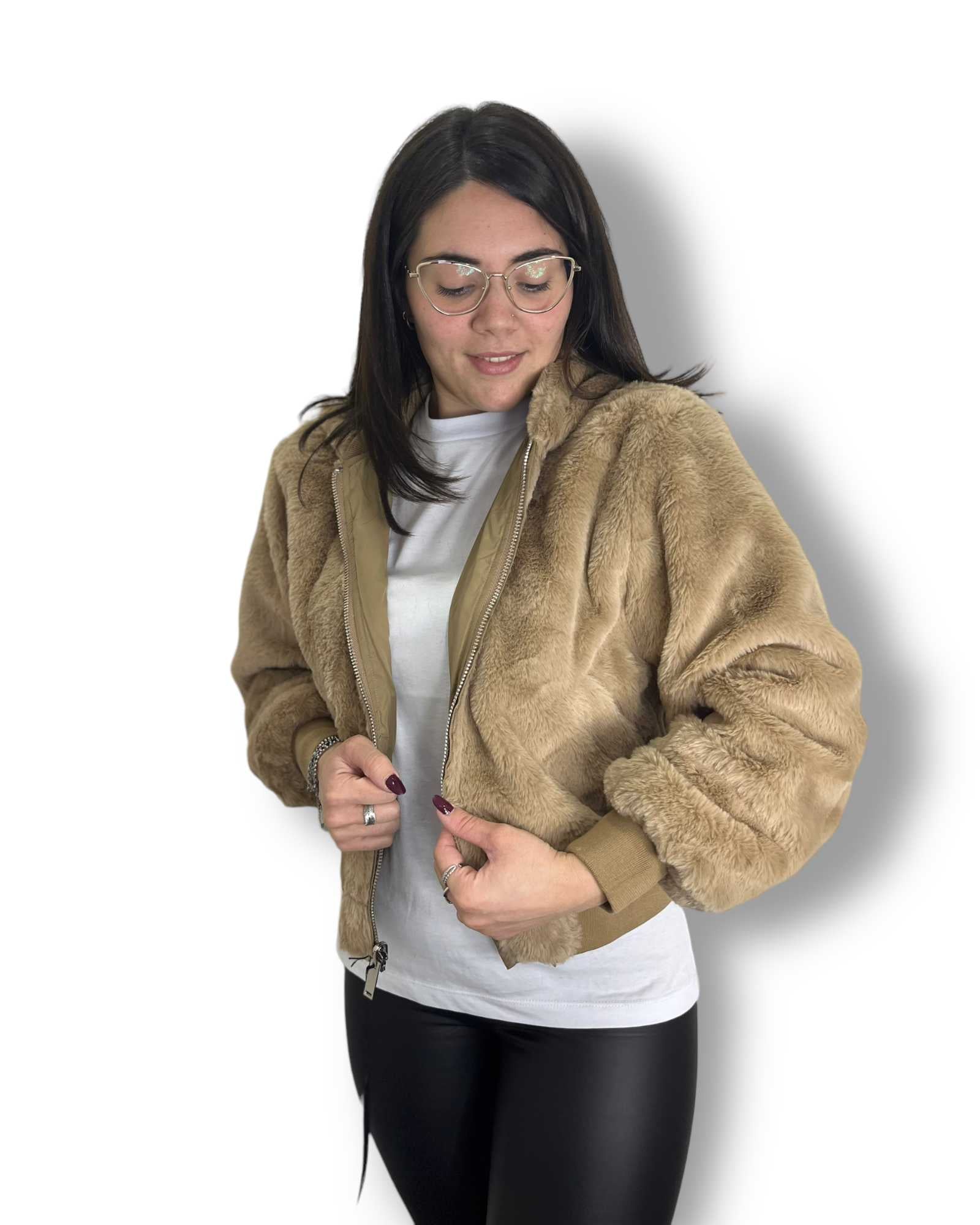 Piumino pelliccia reversibile beige - Iside Store