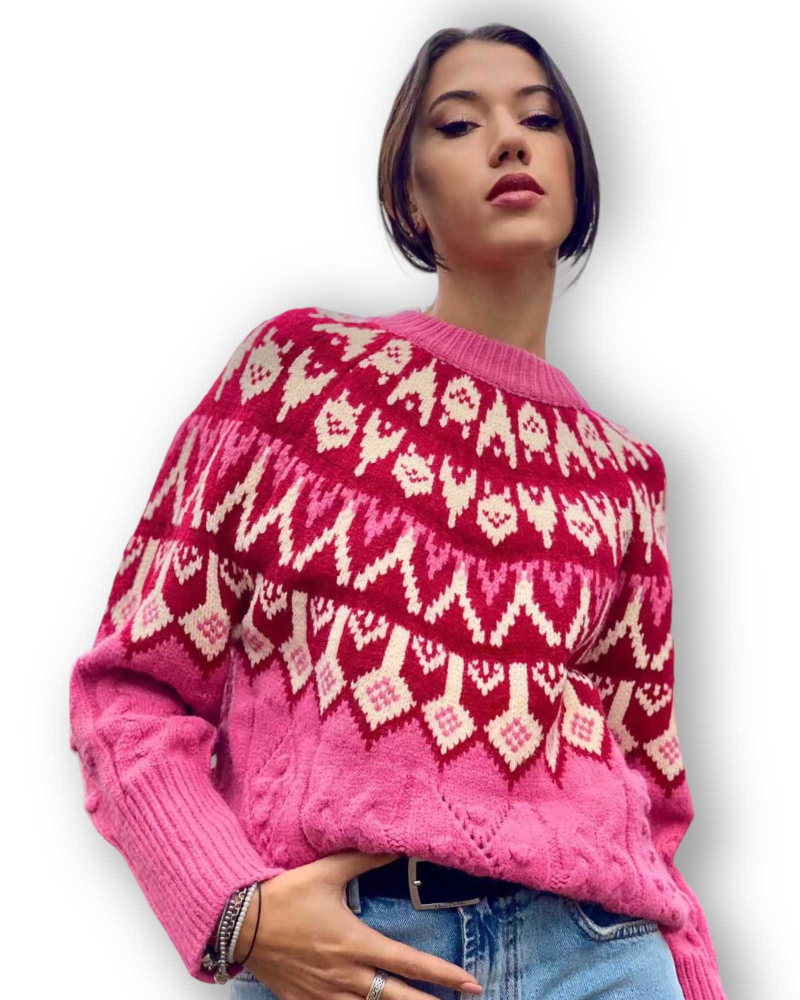 Pullover rosa fantasia jacquard Bluroyal