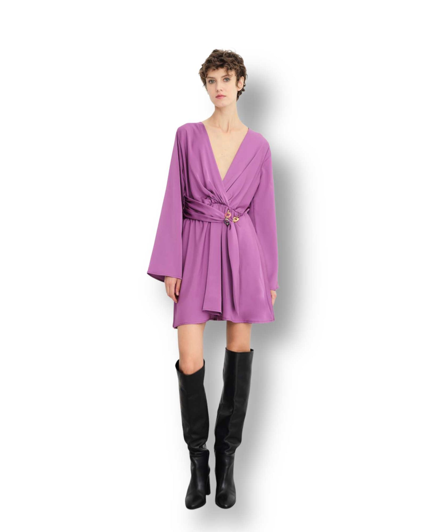 Vestito Lumina satinato applicazione anelli Mondello Store