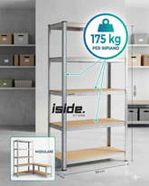 Scaffale Modulare 5 Ripiani in Acciaio Zincato e MDF - Mondello Store