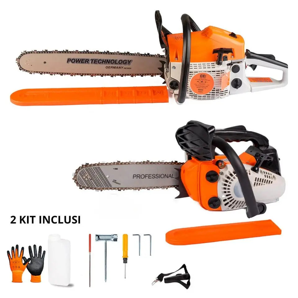 Coppia Motosega a scoppio 25cc lama 25cm per potatura + Motosega 52cc lama 50 cm Mondello Store