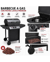Barbecue a Gas con termometro 2 Bruciatori con Pietra Lavica + Fornello Laterale