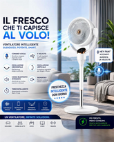 Ventilatore a piantana smart intelligente silenzioso con telecomando e comandi vocali 6 velocità oscillazione orizzontale e verticale con timer intelligente