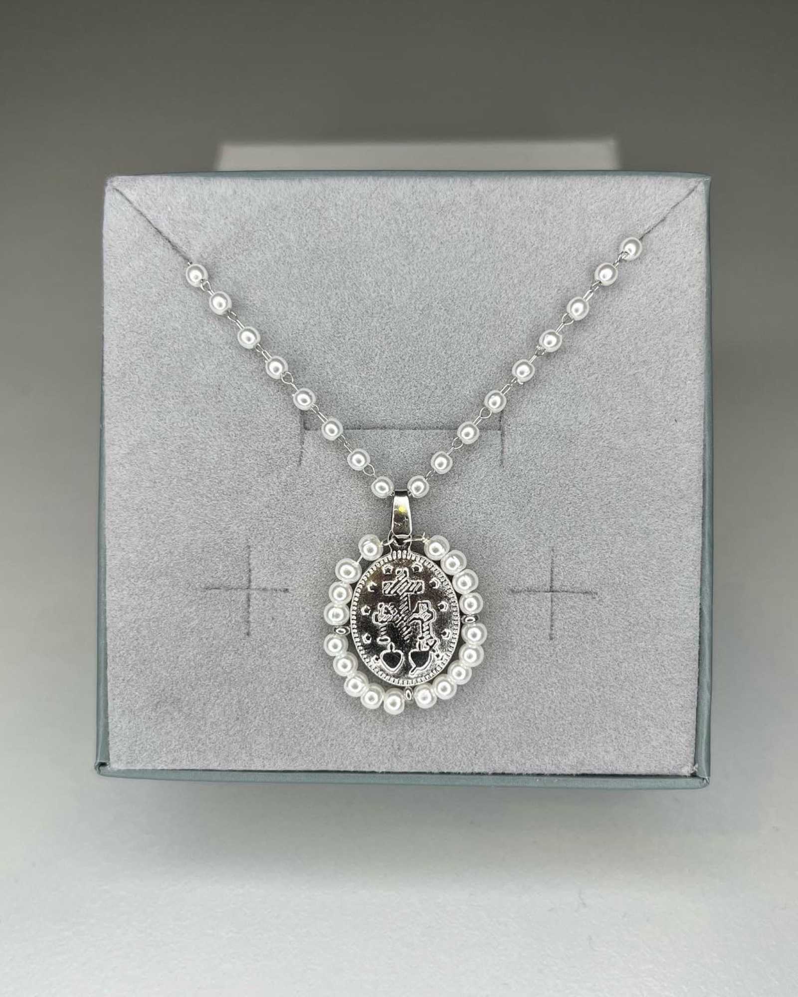 Collana Rosario e medaglia madonna miracolosa acciaio Mondello Store