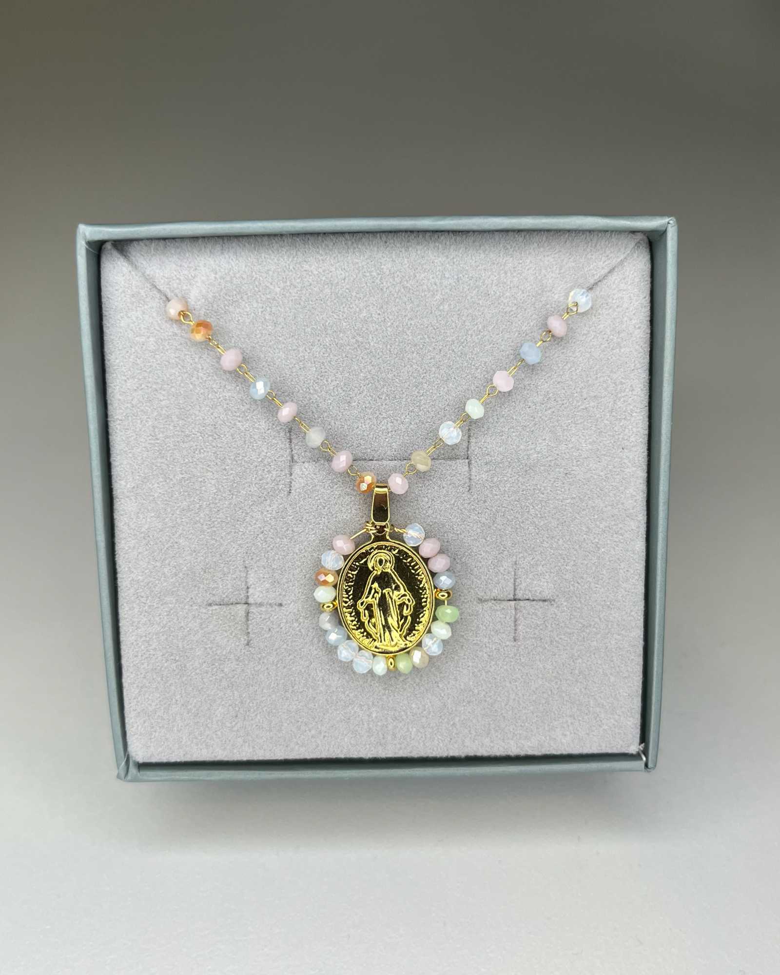 Collana Rosario e medaglia madonna miracolosa acciaio Mondello Store