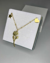 Collana oro con pendente rosa acciaio Mondello Store