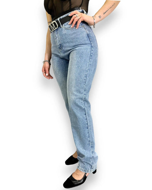 Jeans con strass vita alta Mondello Store