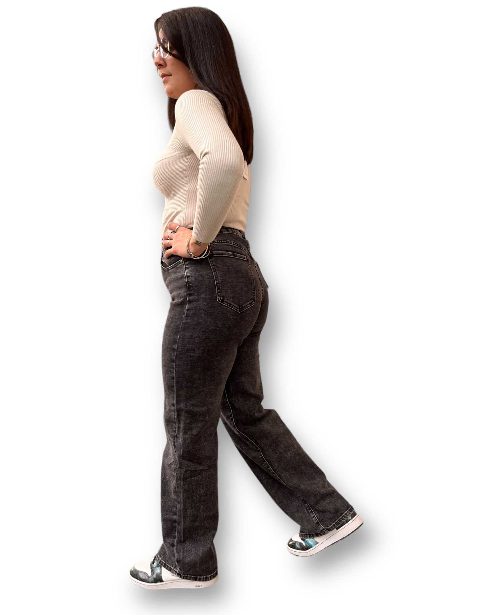 Jeans wide leg nero acid wash Mondello Store