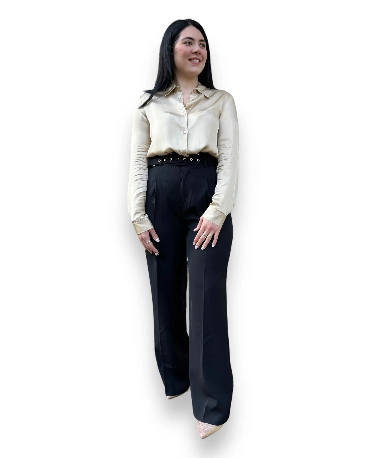 Pantalone ampio con cintura nero mondello store