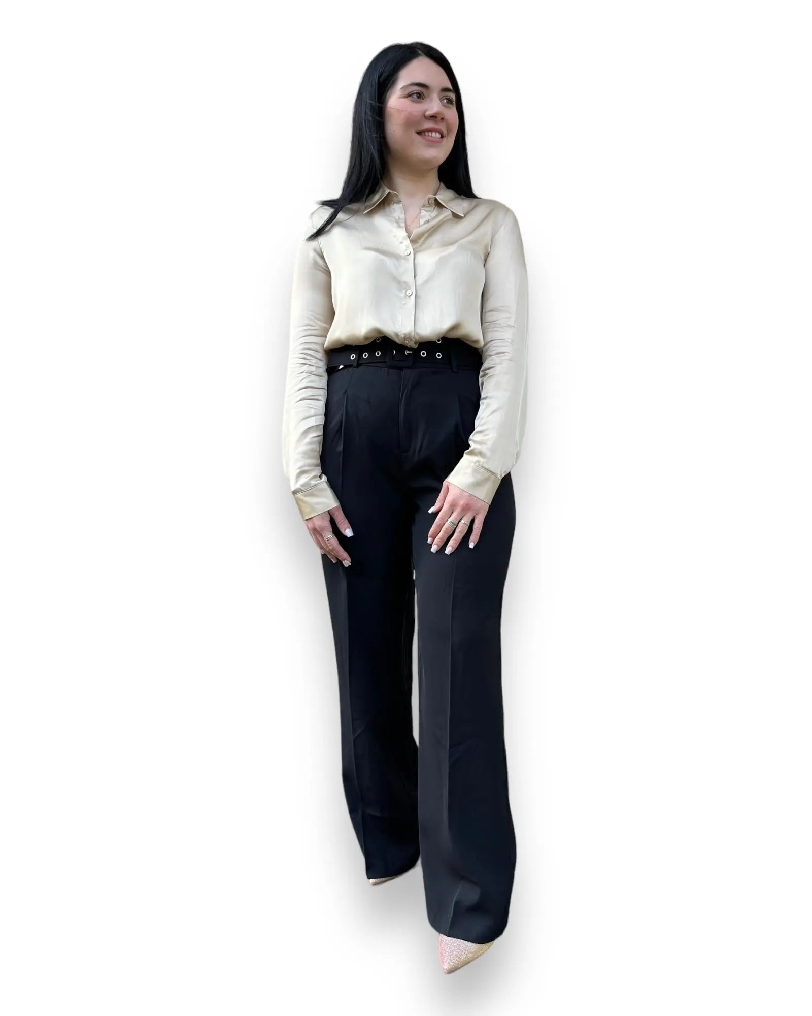 Pantalone ampio con cintura nero mondello store