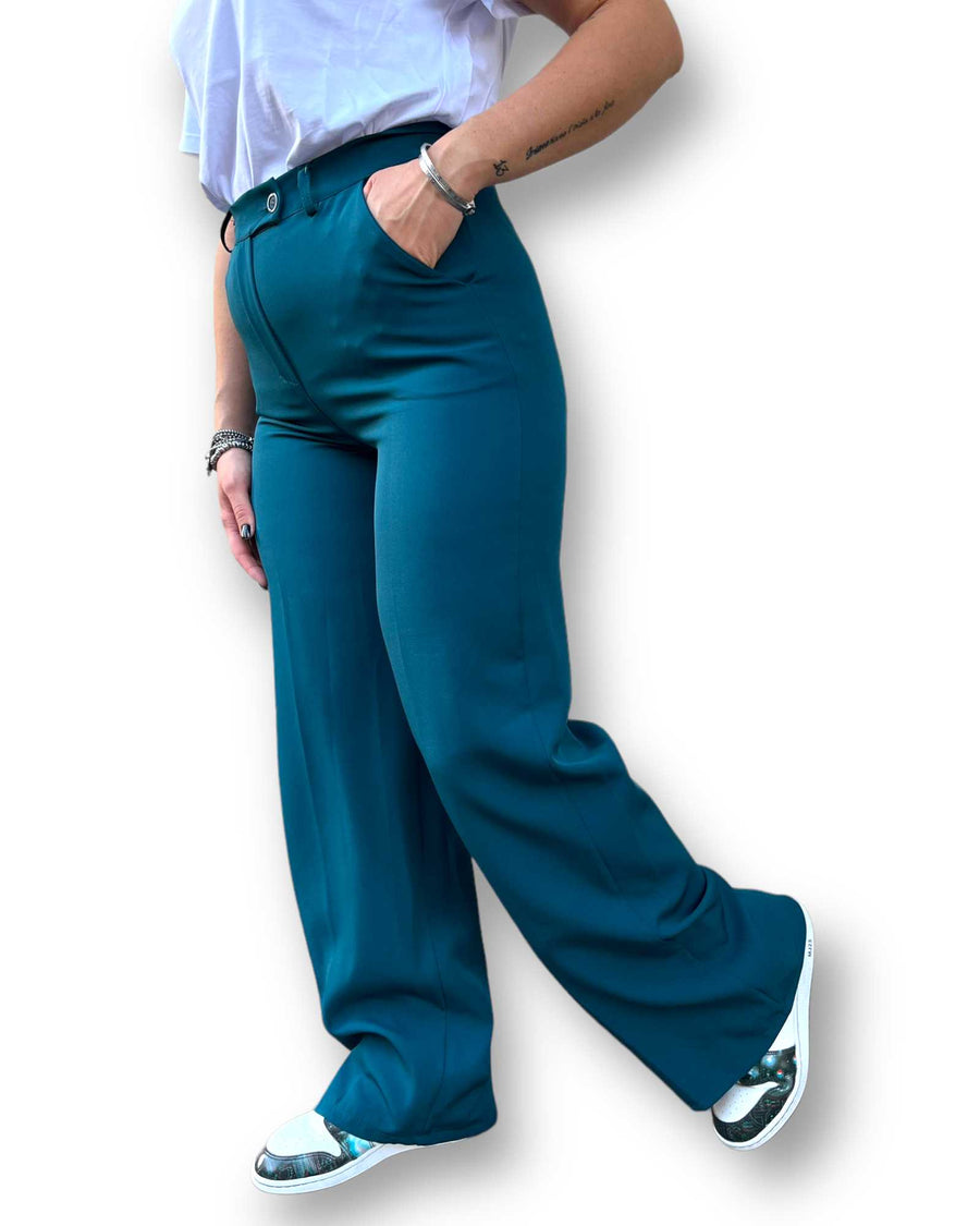 Pantalone fondo ampio verde petrolio Mondello Store
