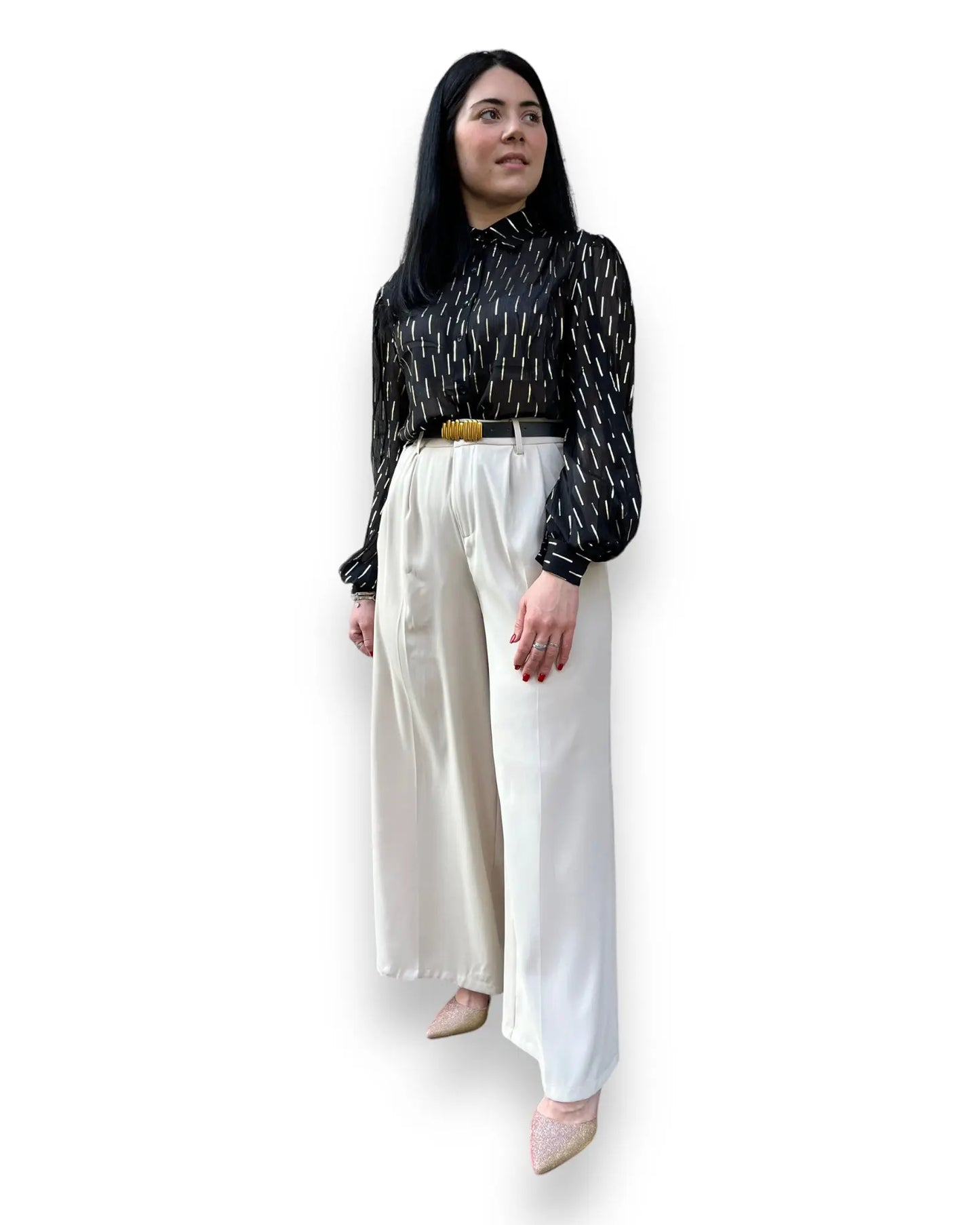 Pantalone palazzo crema con cintura Mondello Store